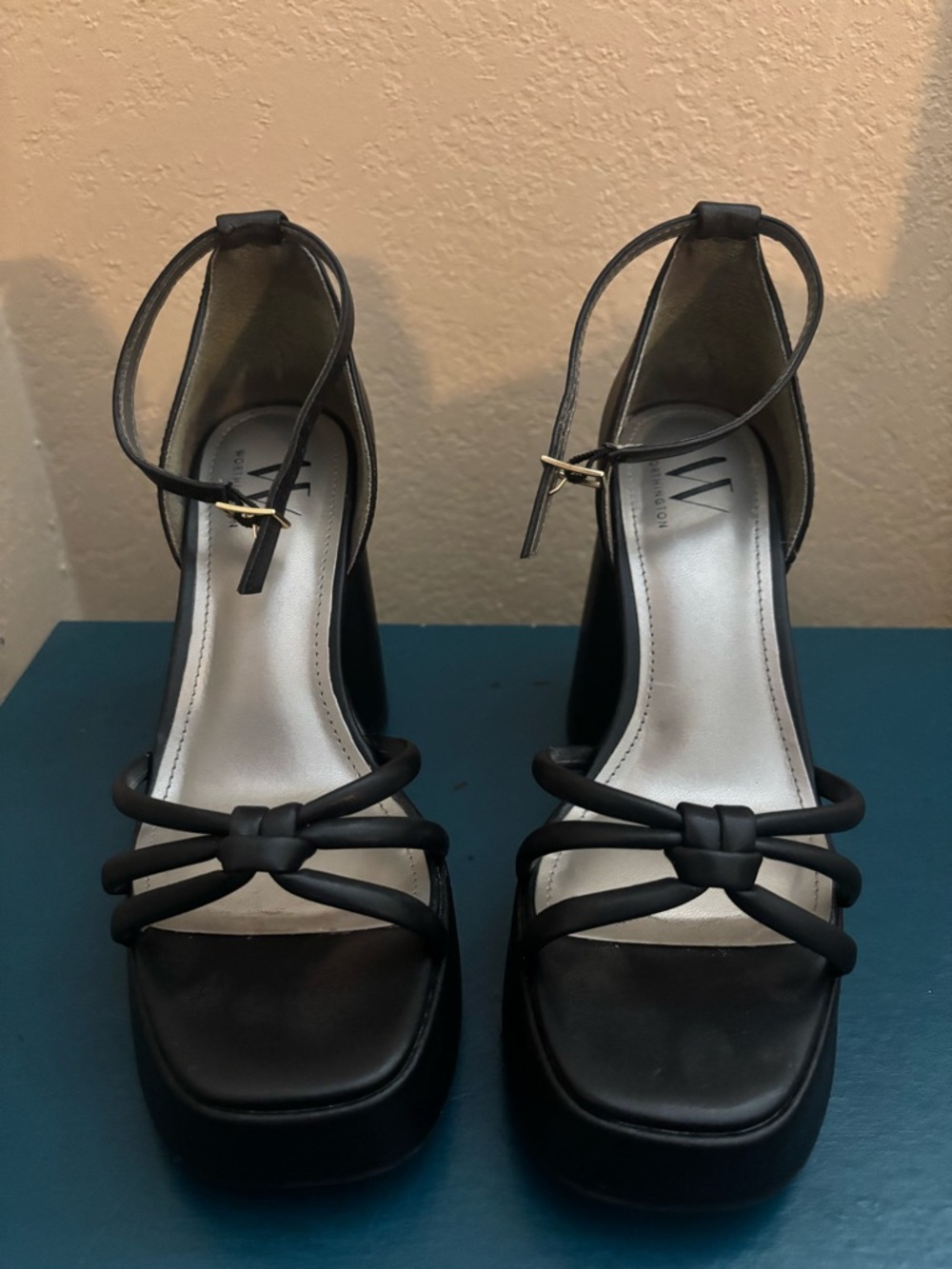 Worthington Black Strappy Knot Platform Heels